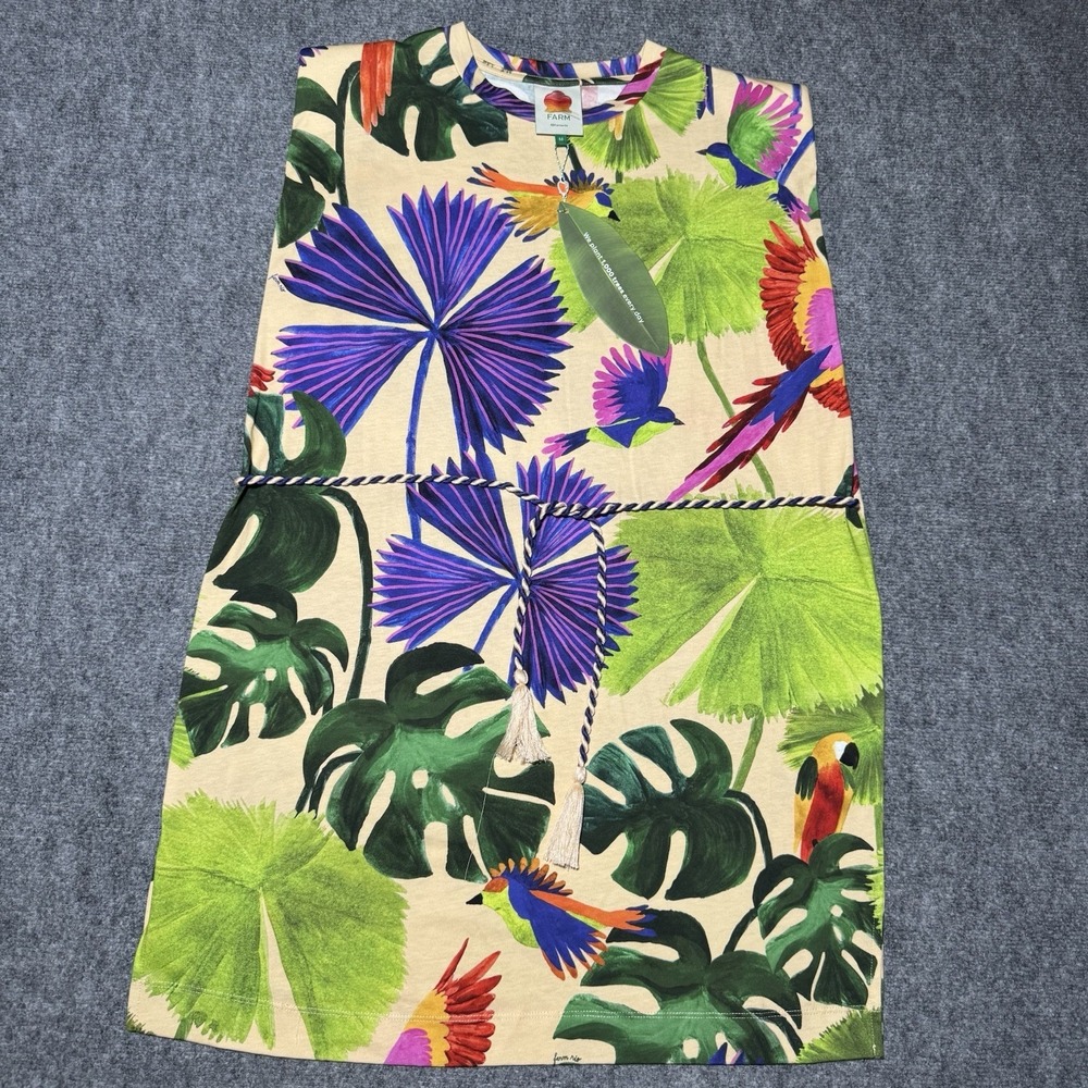 FARM Rio Tropical Parrot Print Mini Dress — Beige, Green, Purple, Blue, Red